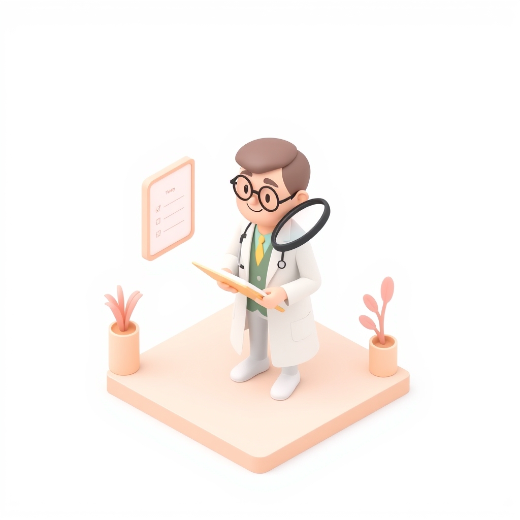 Illustration of a dermatologist examining skin for acne scarring