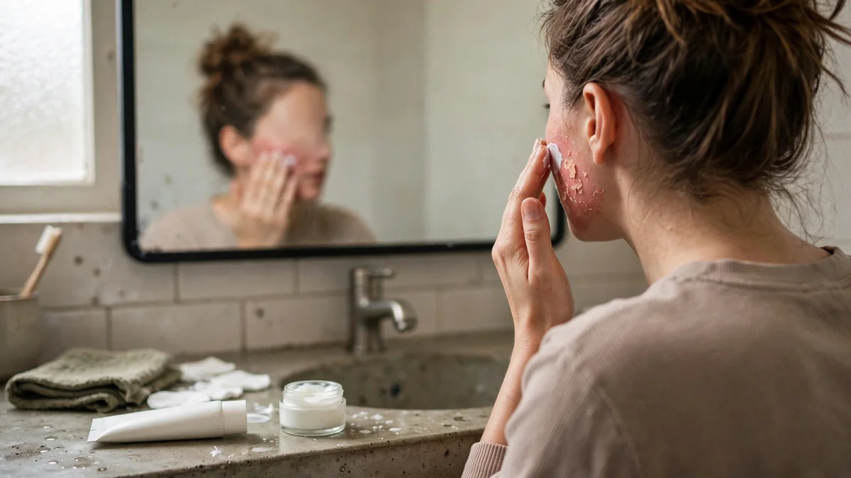 Person applying moisturiser and sunscreen during peel recovery at home